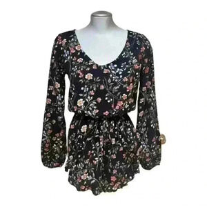 Abercrombie & Fitch Romper Floral Long Sleeve  Cinch Waist Black